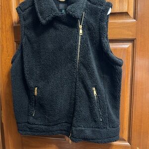 Ralph Lauren Black Sherpa Vest with Gold Zippers